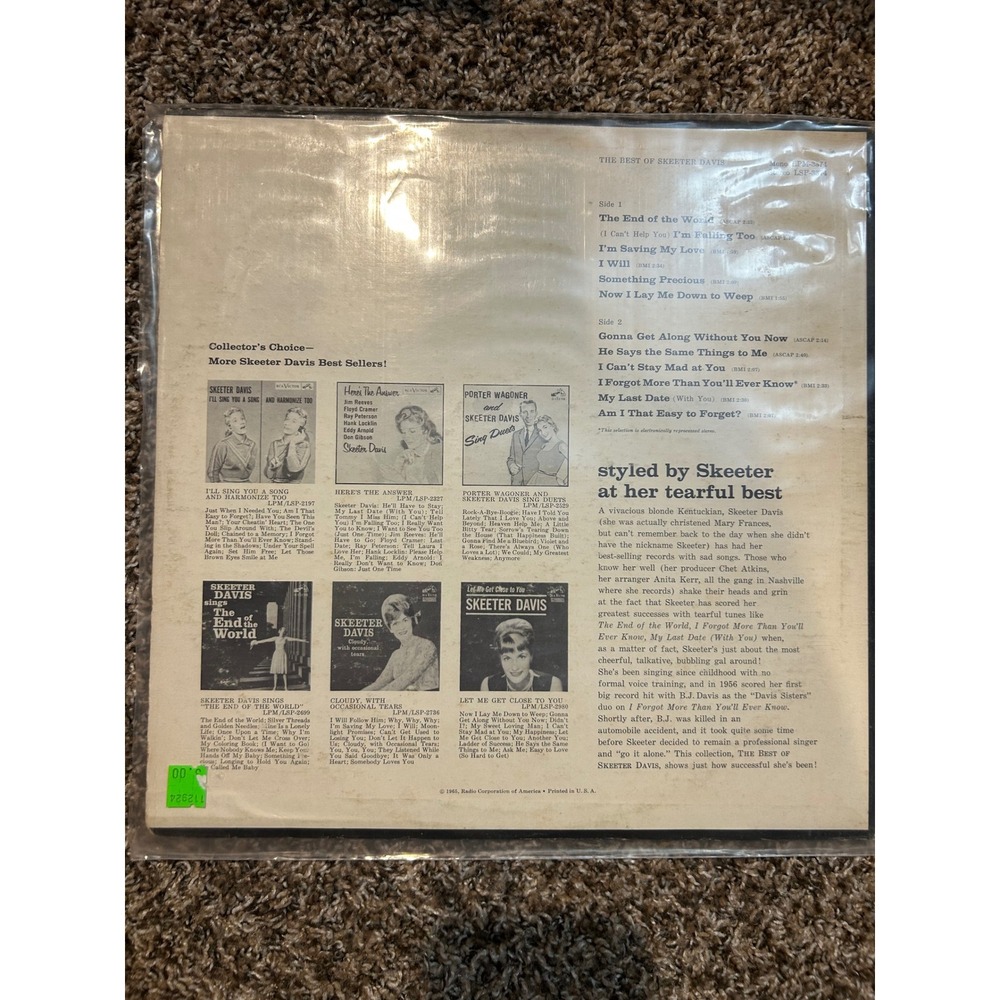 The Best of Skeeter Davis Vinyl LP Record RCA Victor LSP-3374 Stereo Country Pop - Picture 2 of 5